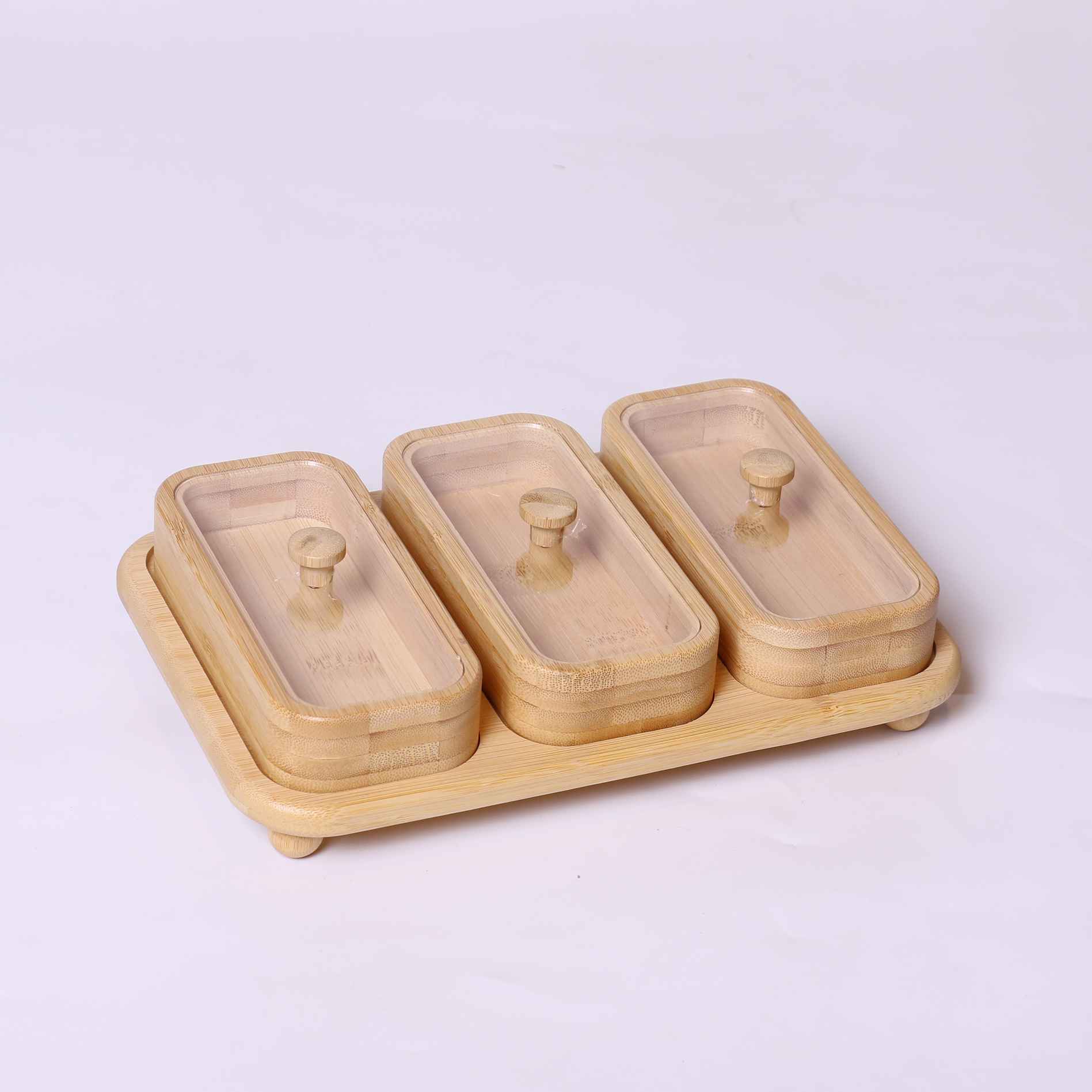Wooden serving set with a wooden base 1