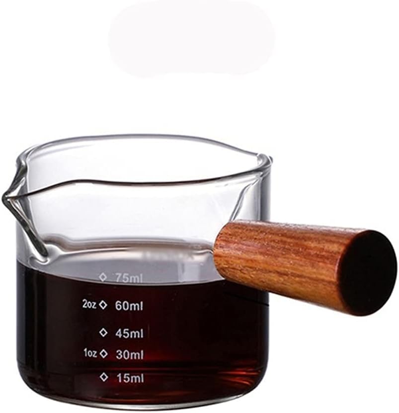Premium Espresso Glass Measuring Pitcher with Wooden Handle (75ml) 1