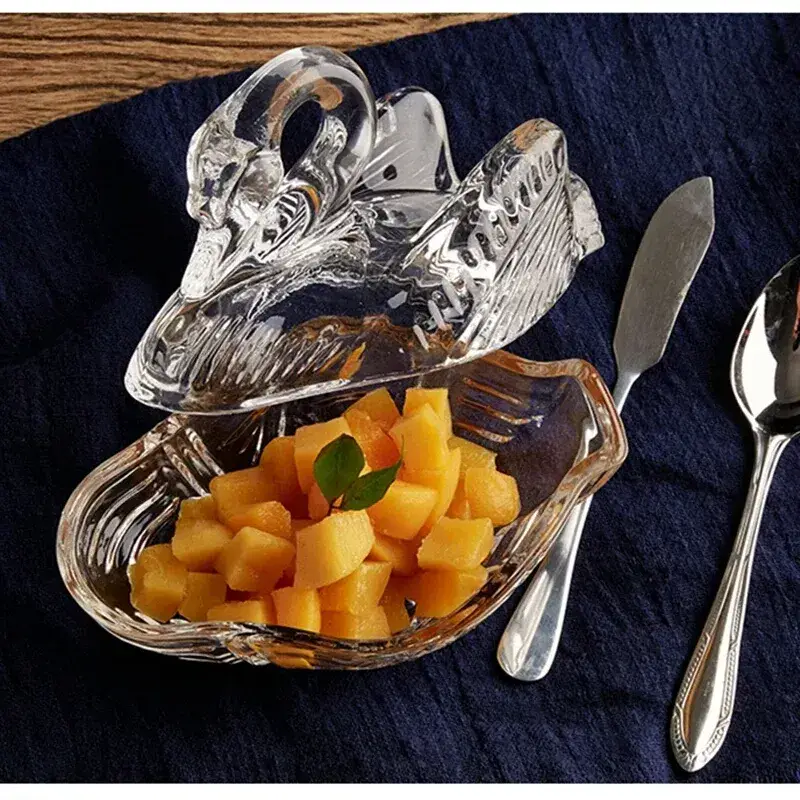 Premium Swan-Shaped Crystal Glass Candy & Dessert Serving Dish with Lid 1