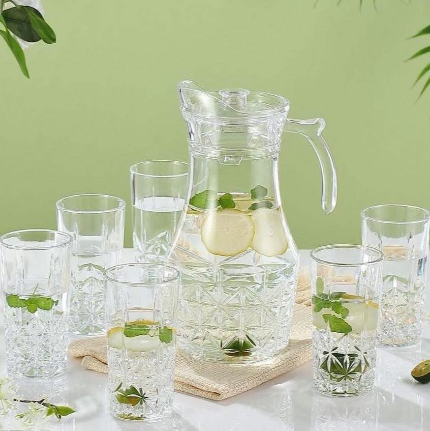 Luxury 7-Piece Cut-Glass Beverage Carafe and Highball Glasses Set 1