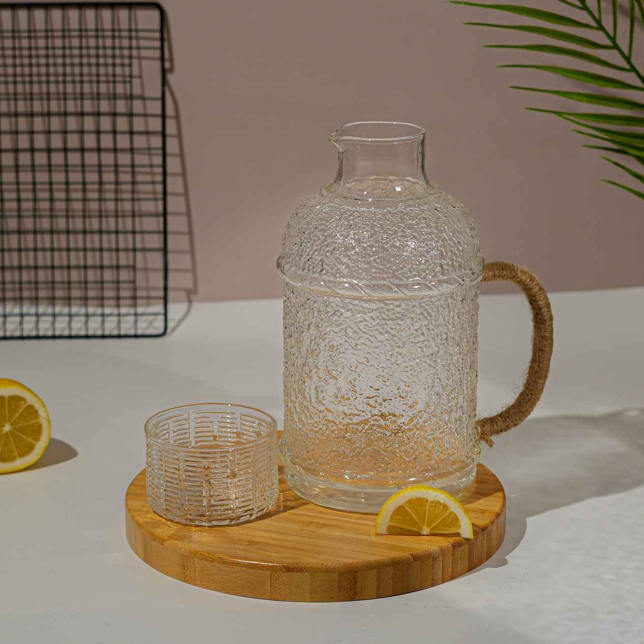 Rustic Glass Carafe & Cup Set 1