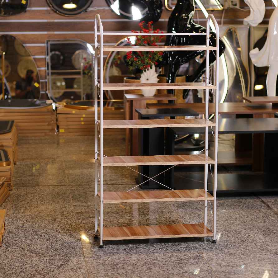 6-Tier Metal Shoe Rack Organizer with Wooden-Textured Shelves 1